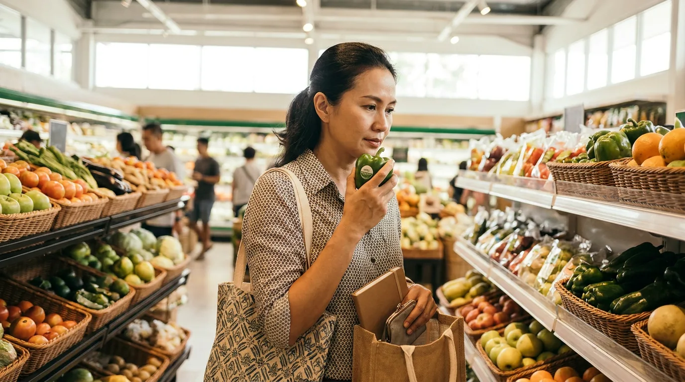 Konsumen Indonesia berbelanja kebutuhan pokok di supermarket modern.