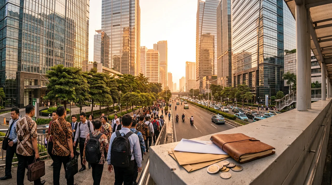 Gedung pencakar langit di kawasan finansial Jakarta yang merepresentasikan skala masif dari akuisisi bank global.