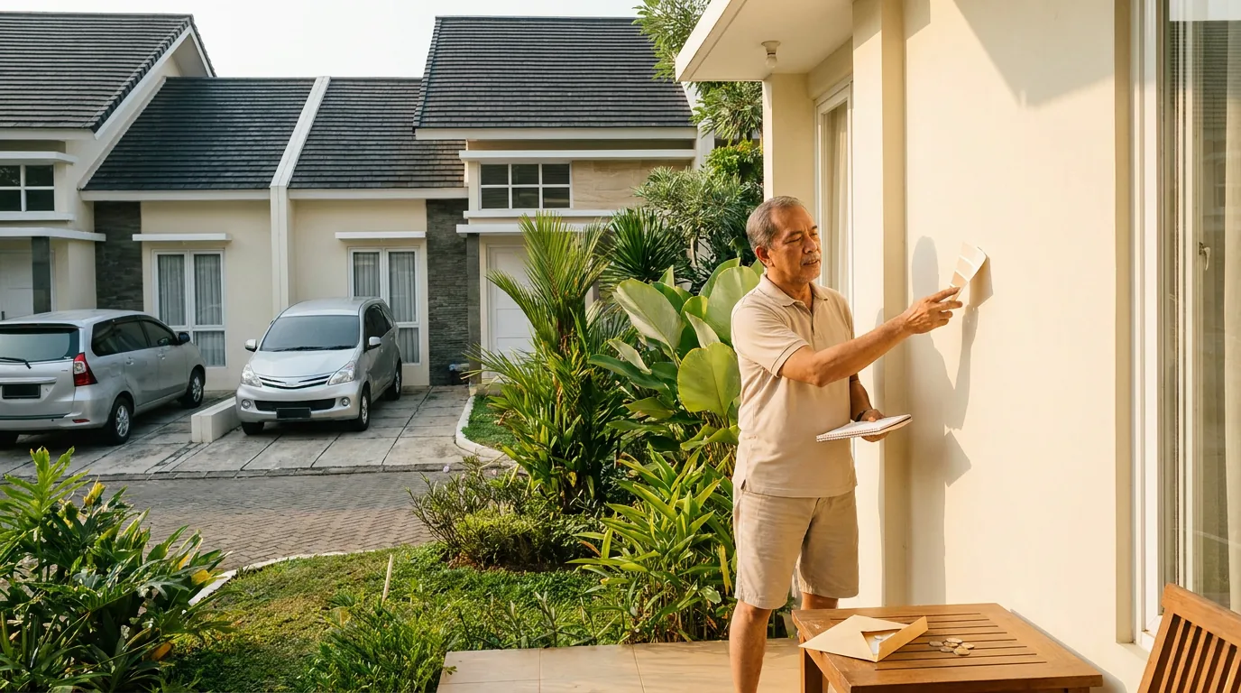 Sebuah rumah tapak di kawasan pinggiran kota Indonesia yang terawat dengan baik, menggambarkan pentingnya pemeliharaan rutin untuk menjaga nilai aset properti pribadi.