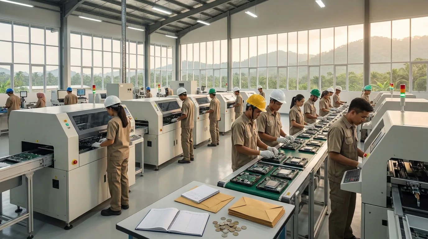 Pekerja pabrik manufaktur di Indonesia sedang memproduksi barang yang mendorong lonjakan ekspor non-migas.